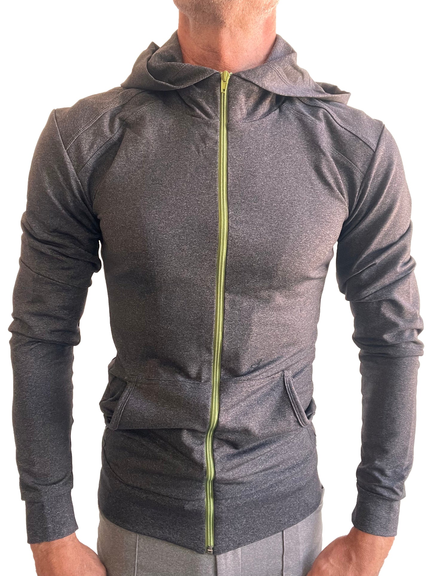 PERFORMANCE-premium Form-fit Crossover Yoga Track Hoodie (Charcoal Heather) - Concordia Style Boutique