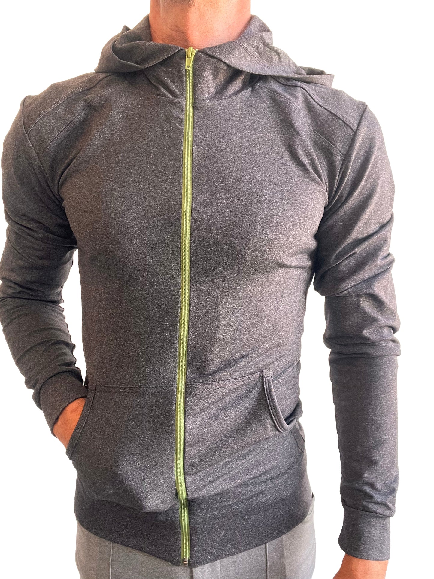 PERFORMANCE-premium Form-fit Crossover Yoga Track Hoodie (Charcoal Heather) - Concordia Style Boutique