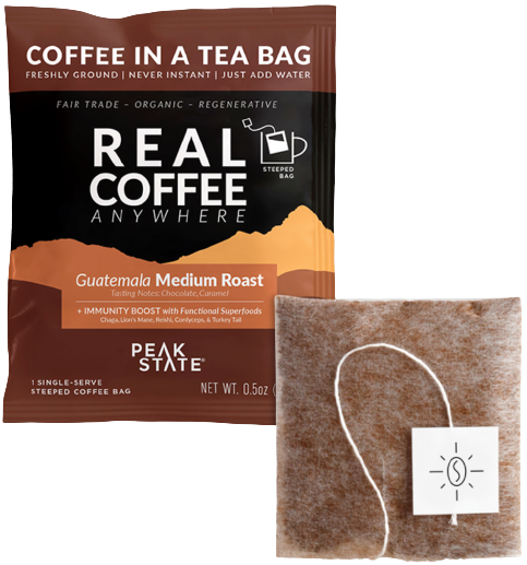 Wholesale Only - Peak State Steeped Coffee Singles - Medium Roast Guatemala (+Immunity) - 20 Case