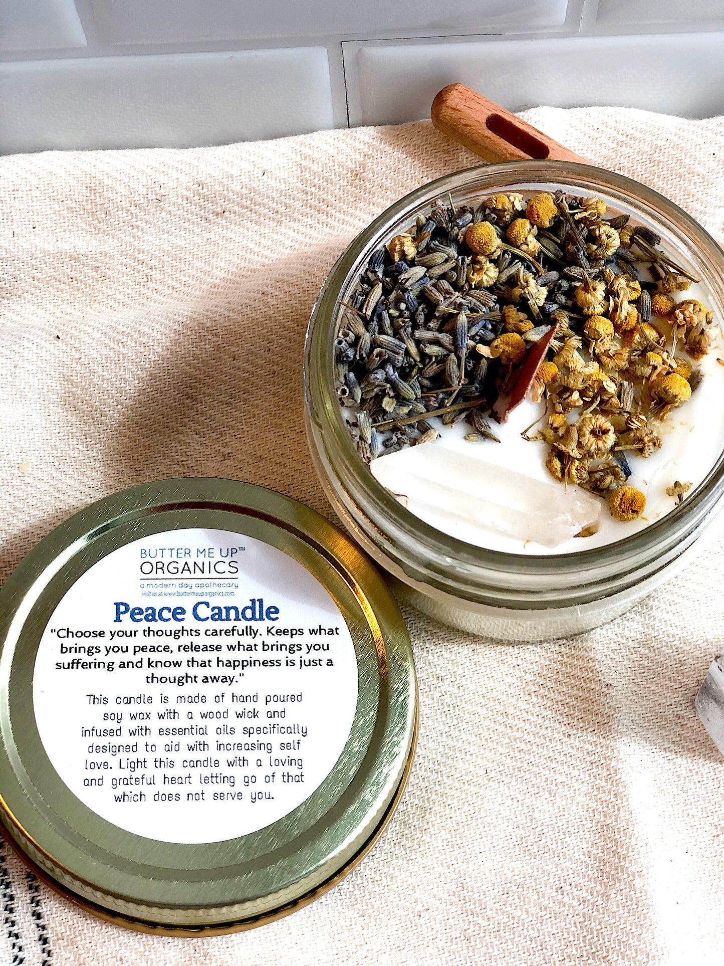 Peace Candle / Serenity Candle / Intention Candle / Ritual Candle / Crystal Candle / Pretty Candle / Organic Soy Wax Candle / Botanicals - Concordia Style Boutique