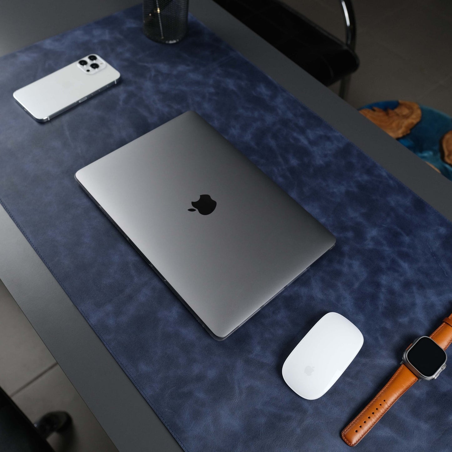Jersey Navy Blue Leather Desk Pad for Office and Home - Concordia Style Boutique