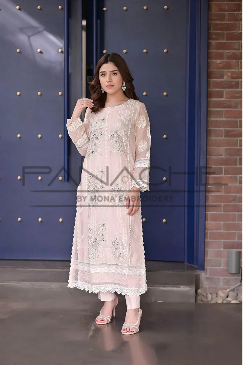 Panache - K-214 Pink 3 Piece Embroidered Khaddi Net Suit