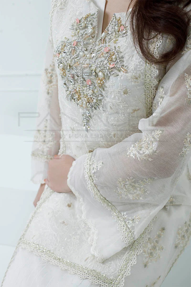 Panache - K-228 Ivory Marage 3 Piece Embroidered Khaddi Net Suit
