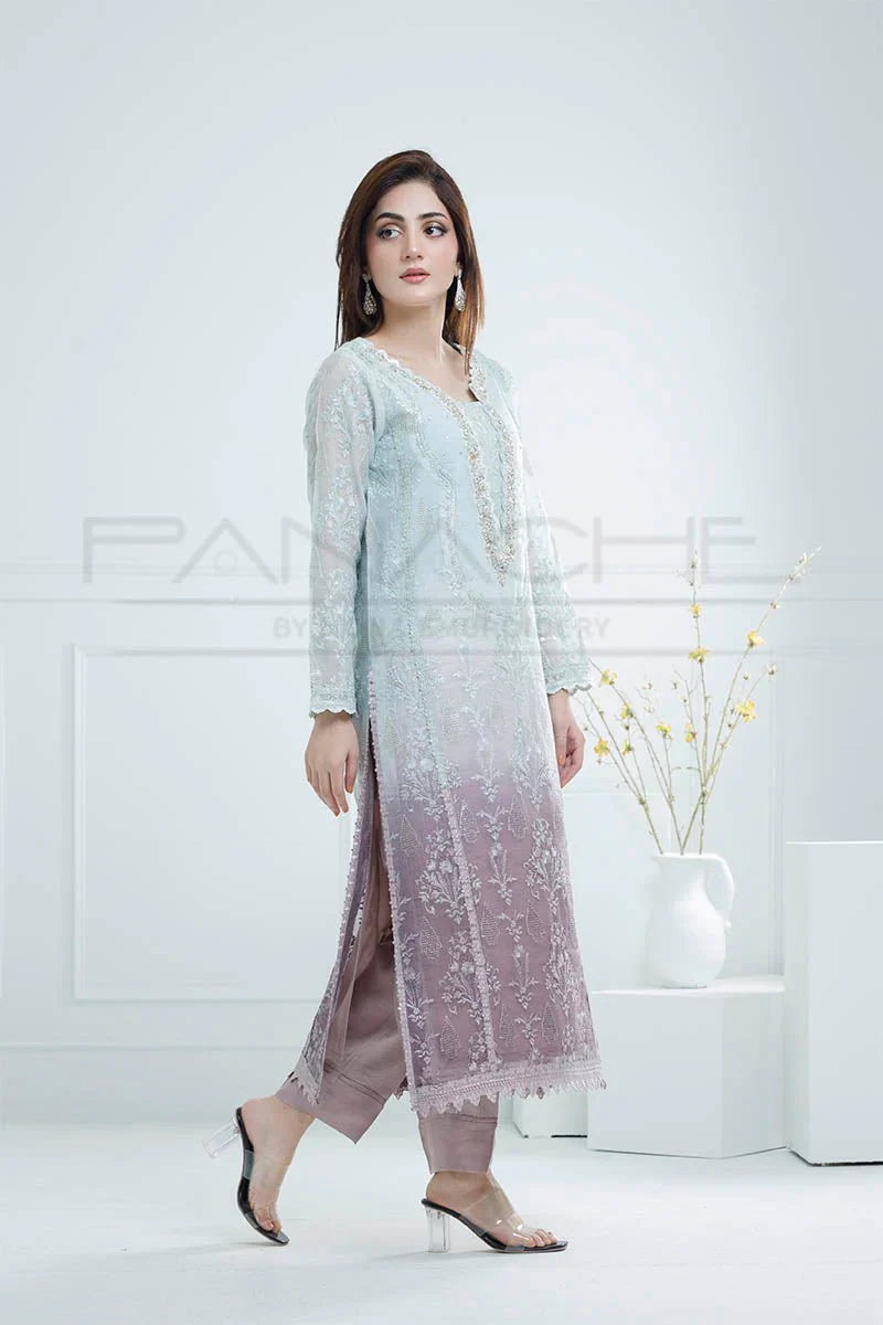 Panache - K-229 Frost And Blossom 3 Piece Embroidered Khaddi Net Suit