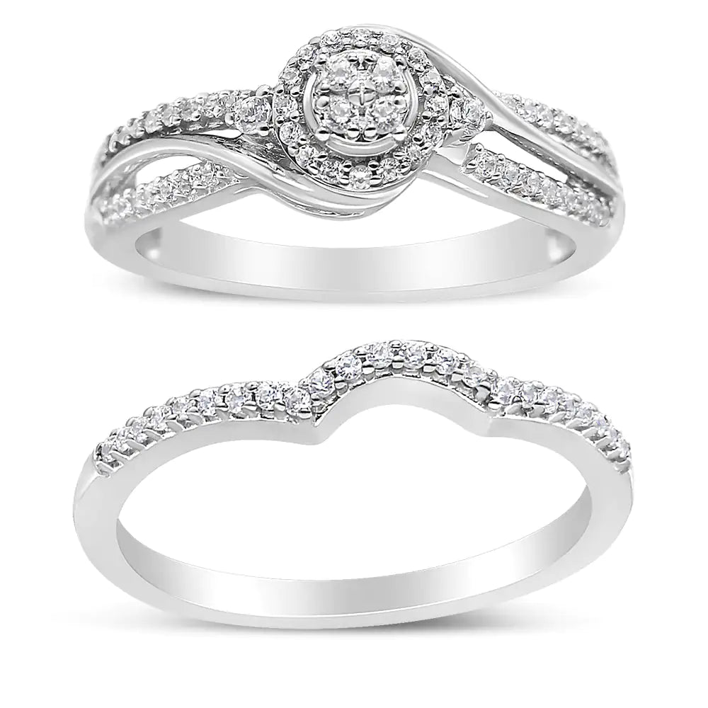 *2 Left* .925 Sterling Silver 1/3 Cttw Composite Diamond Frame Bypass Bridal Set Ring and Band (I-J Color, I2-I3 Clarity) - Concordia Style Boutique