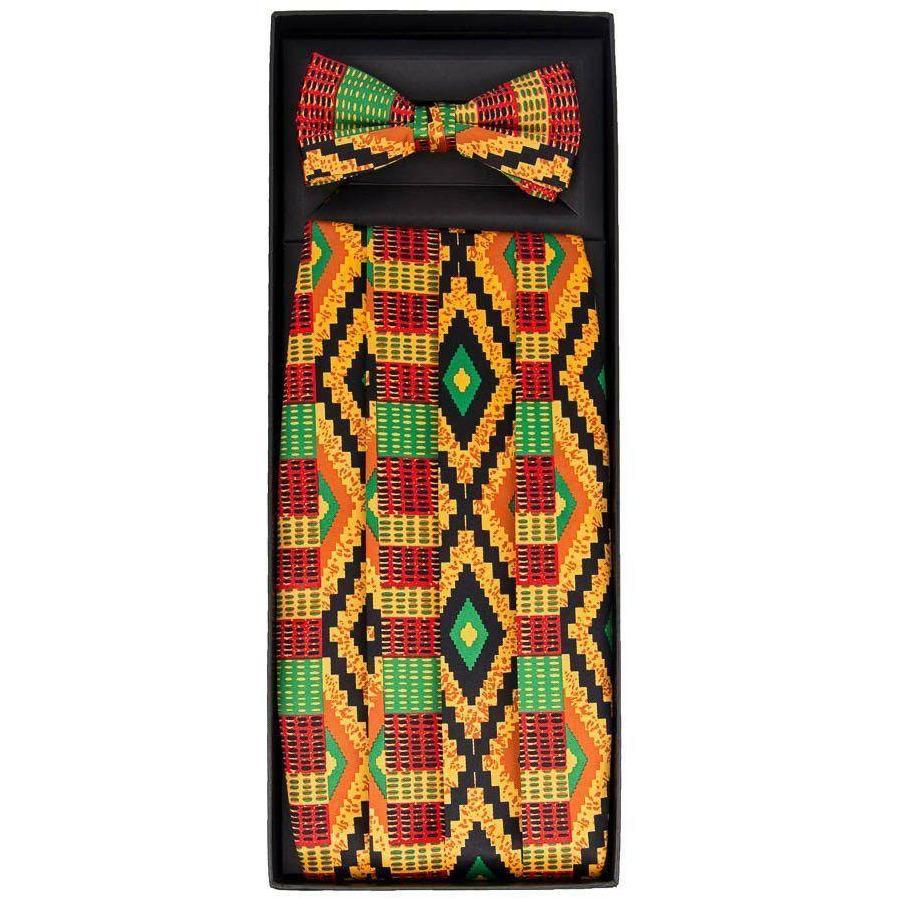 Vittorio Farina Men's Kente Satin Cummerbund, Bow Tie and Pocket Square Set in Gift Box