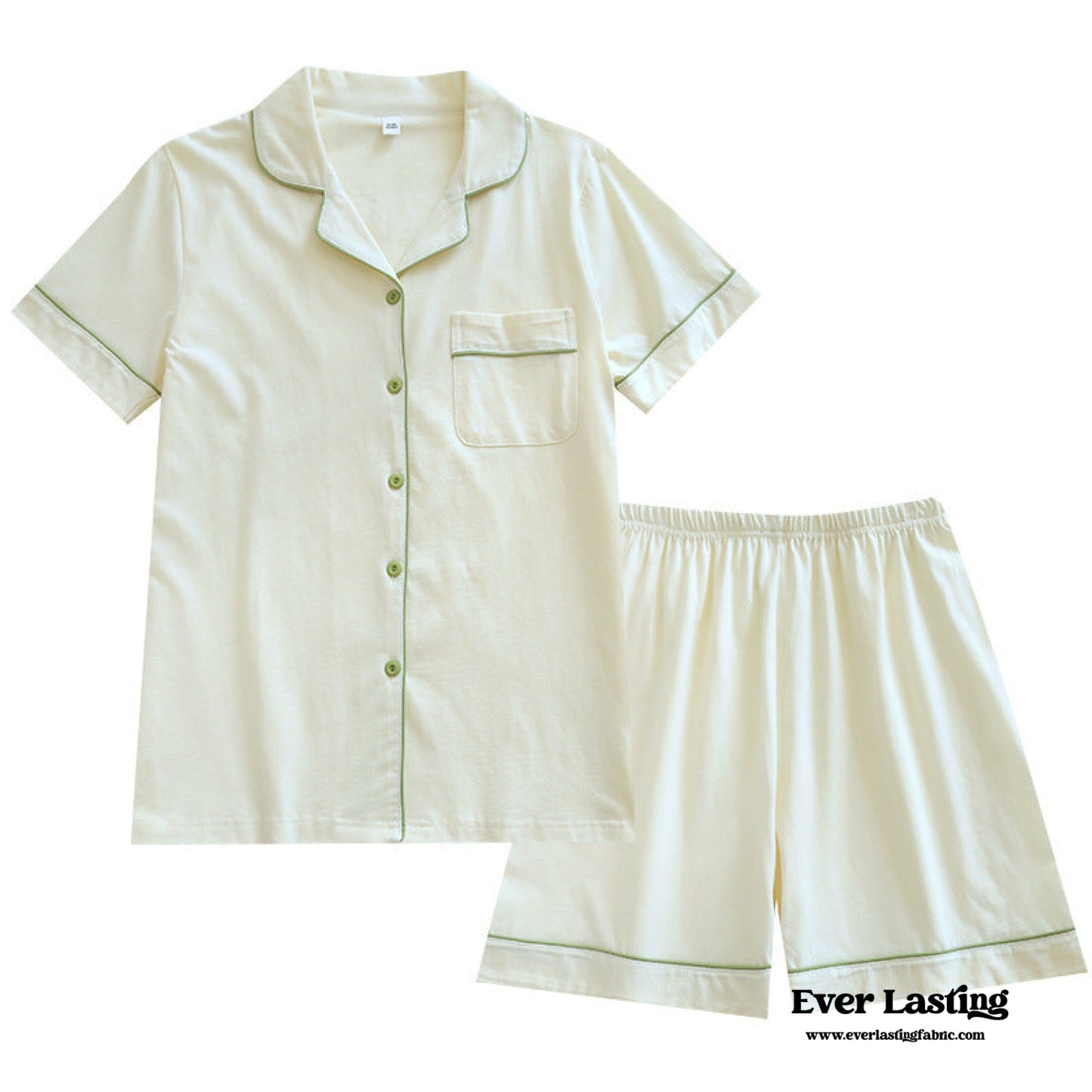 Key Lime Cotton Short Sleeves and Shorts Pajama Set / Yellow