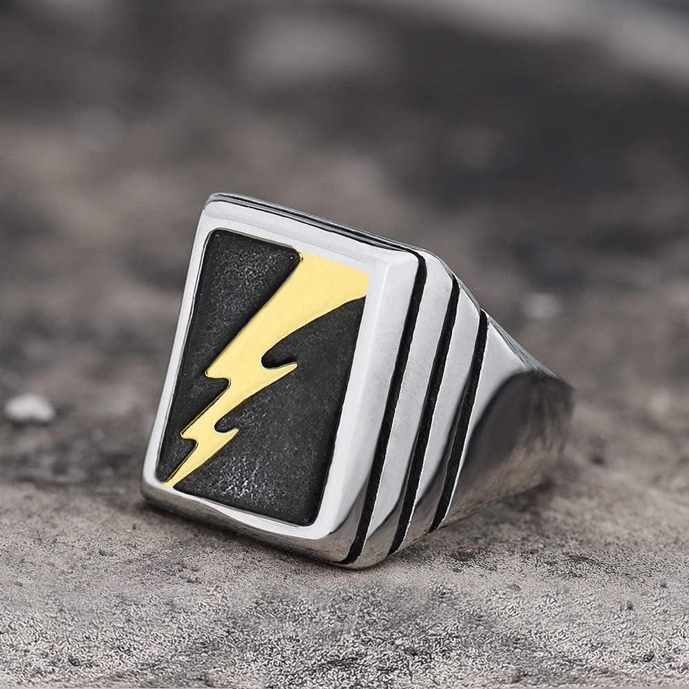 Lightning Bolt Stainless Steel Ring