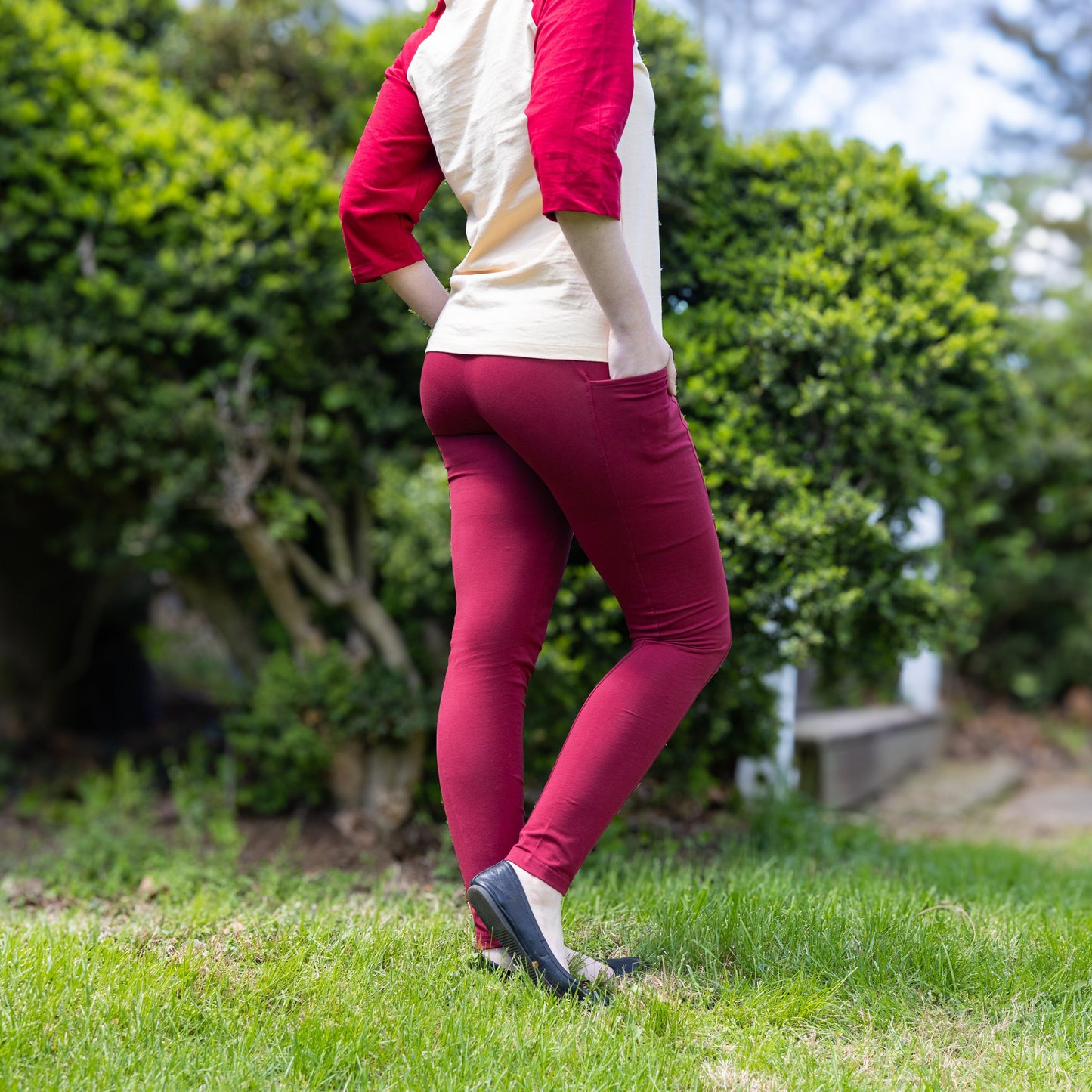 Bright Maroon Adults Leggings with Pockets