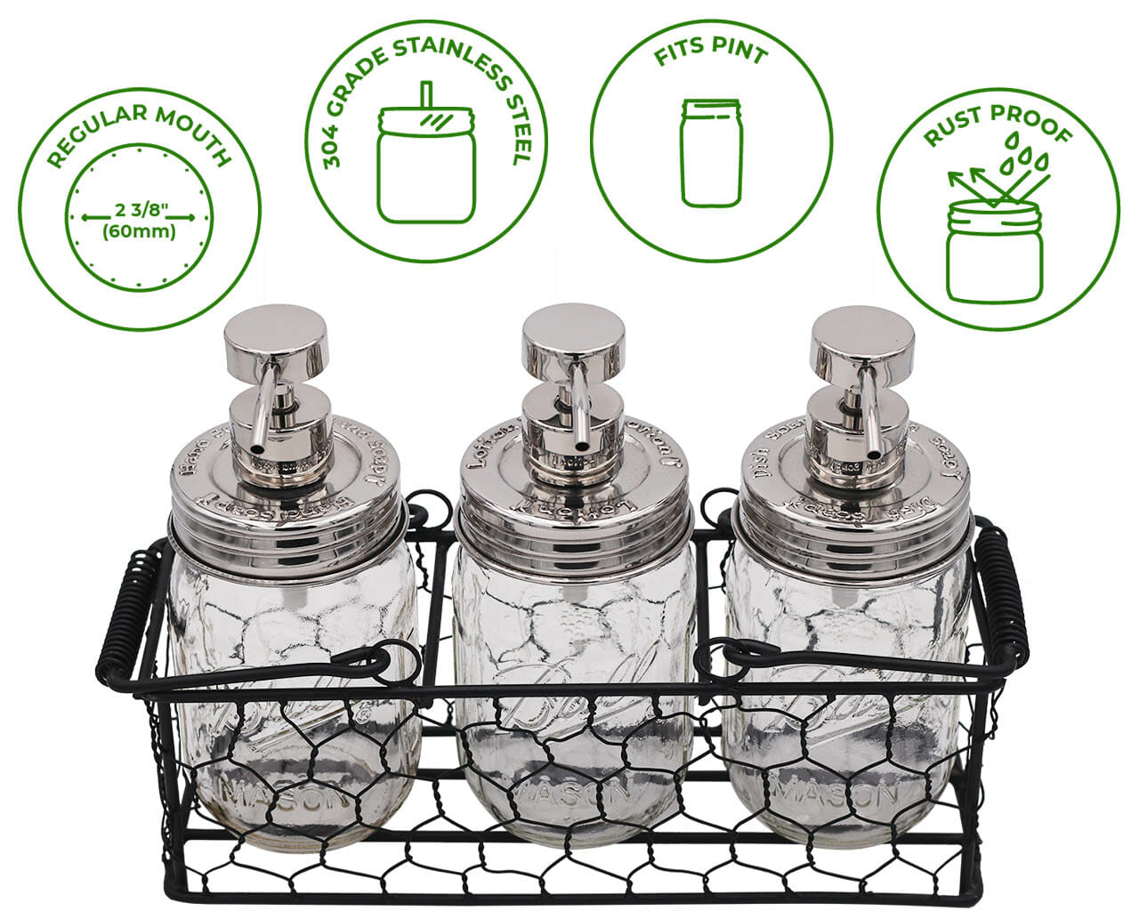 "Hand Soap," "Dish Soap," and "Lotion" Embossed Shiny Dispenser Pumps for Regular Mouth Mason Jars 3 Pack - Premium Mason Jar from Mason Jar Lifestyle - Just $27.99! Shop now at Concordia Style Boutique