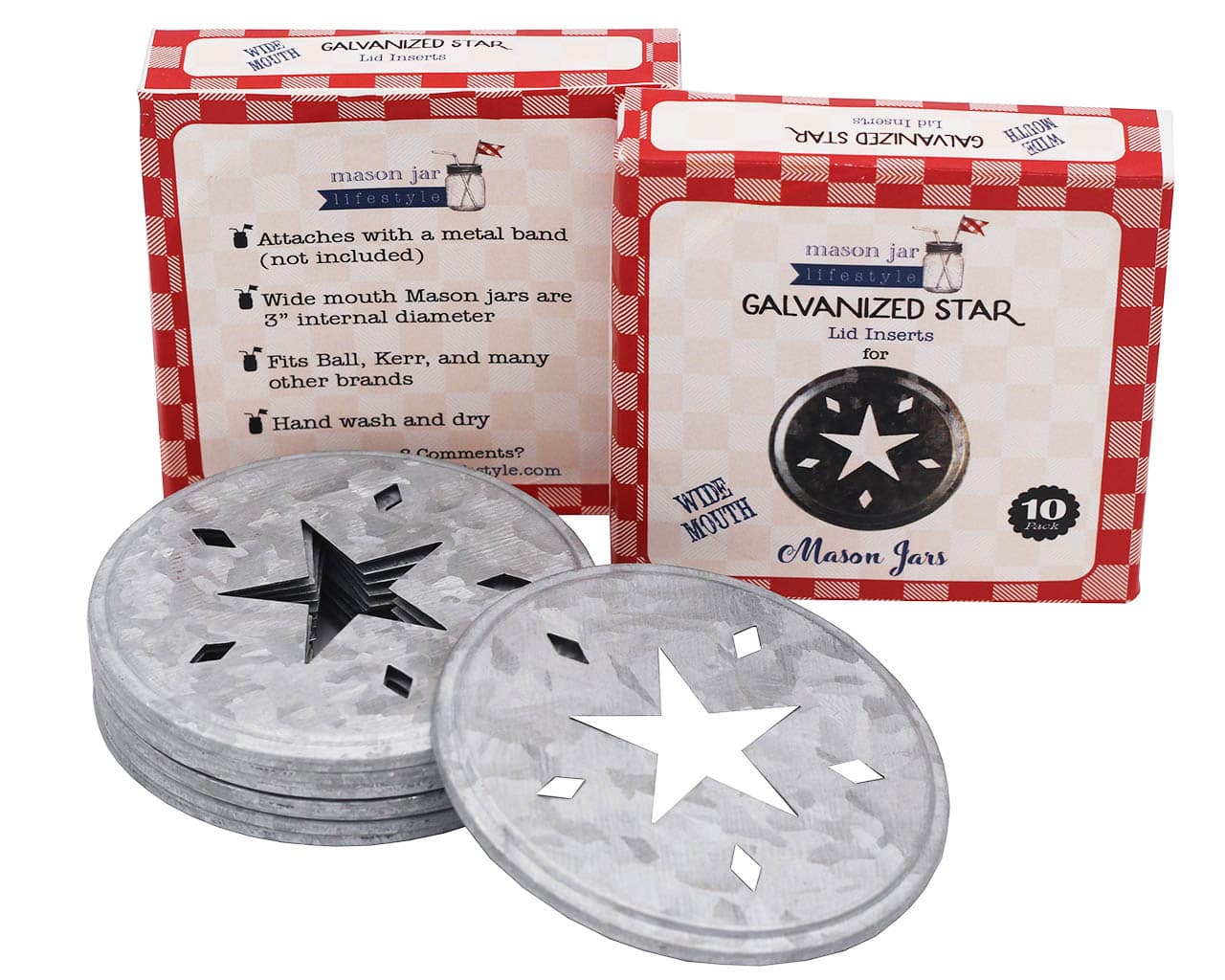 Star Cutout Galvanized Metal Lid Inserts for Mason Jars 10 Pack - Concordia Style Boutique