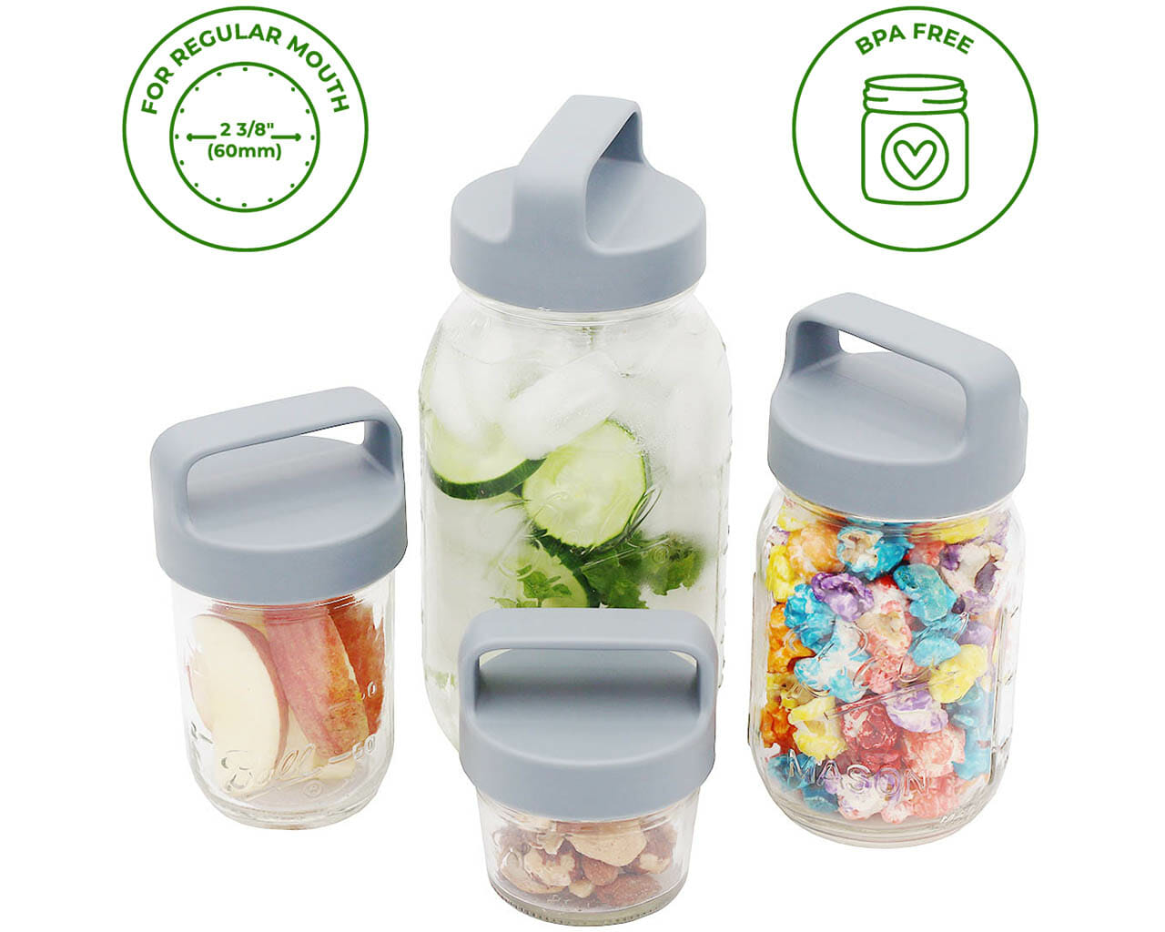 Gray Plastic Handle/Canister Lids for Regular Mouth Mason Jars 4 Pack - Concordia Style Boutique