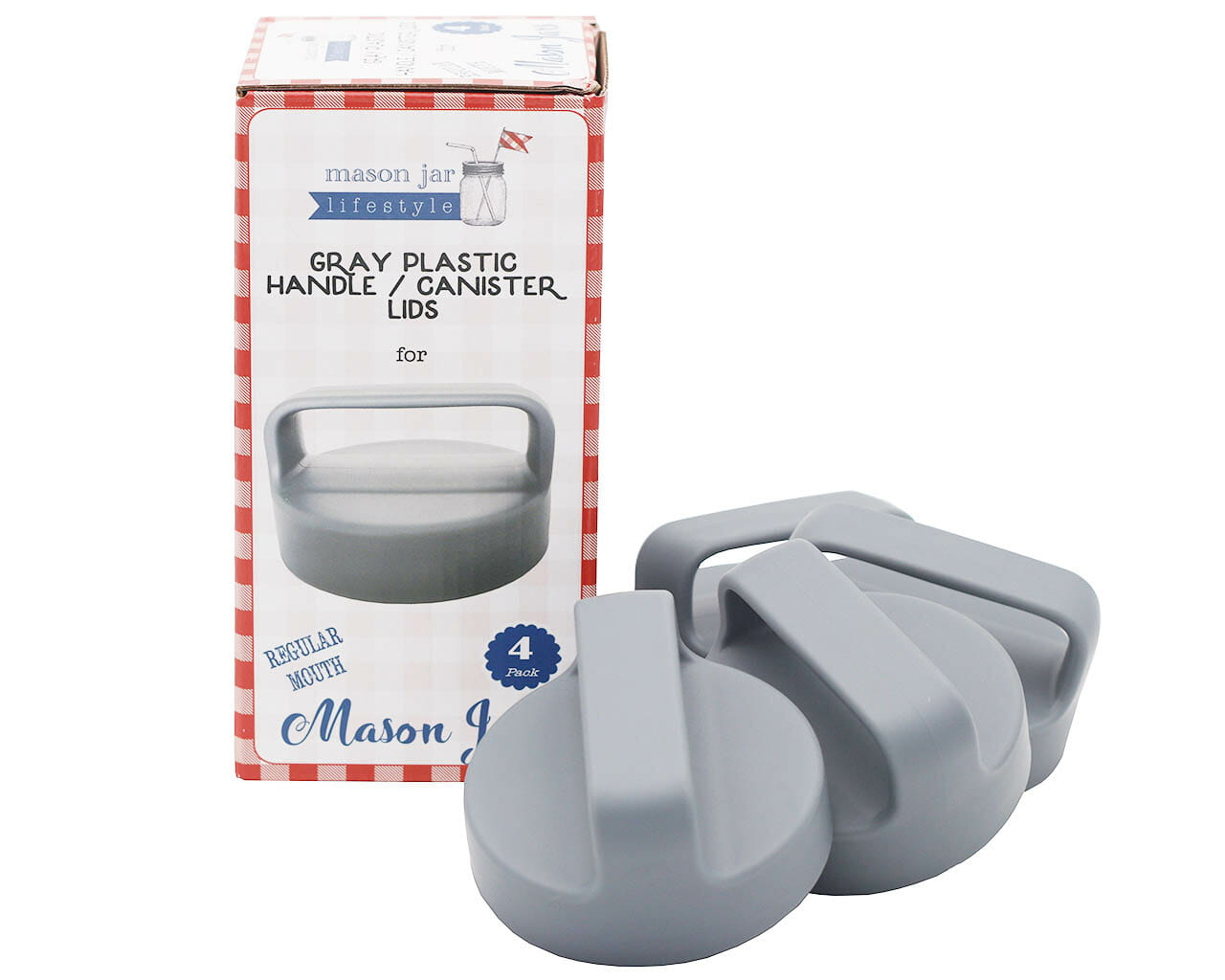 Gray Plastic Handle/Canister Lids for Regular Mouth Mason Jars 4 Pack - Concordia Style Boutique