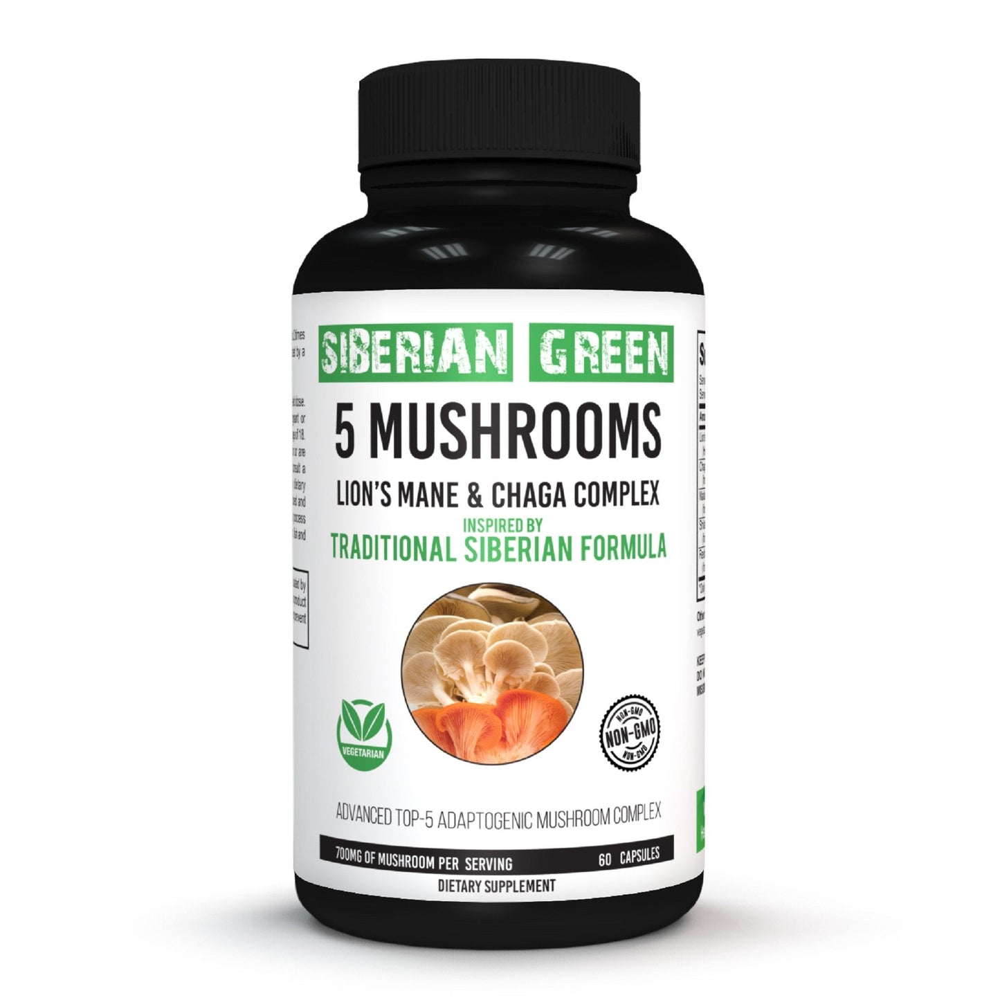 5 Mushrooms Siberian Green Lions Mane Chaga Shiitake Maitake Reishi 60 Caps - Concordia Style Boutique