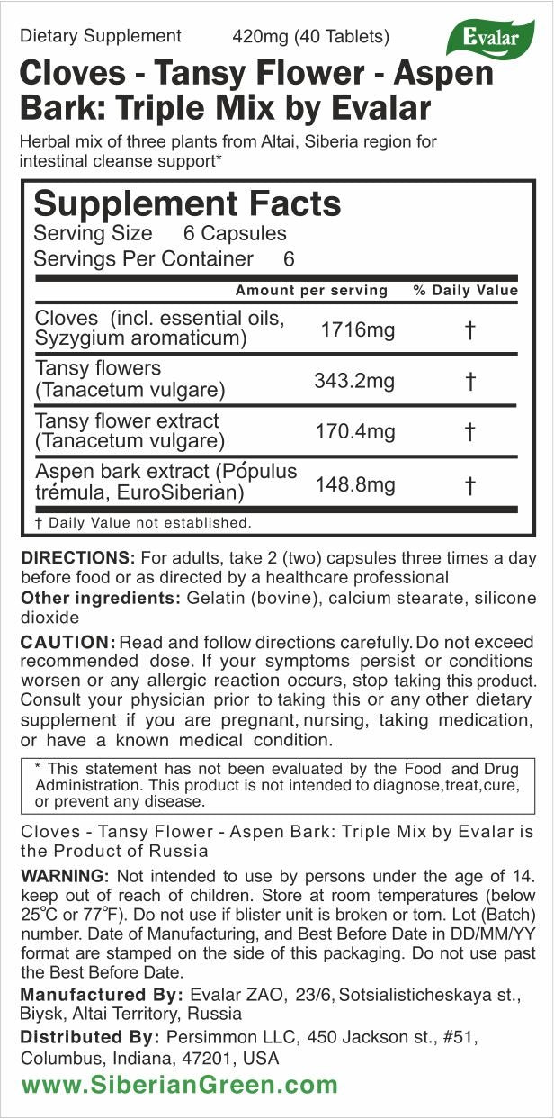 Cloves, Tansy & Aspen Herbal Mix – Evalar 40 Capsules - Concordia Style Boutique