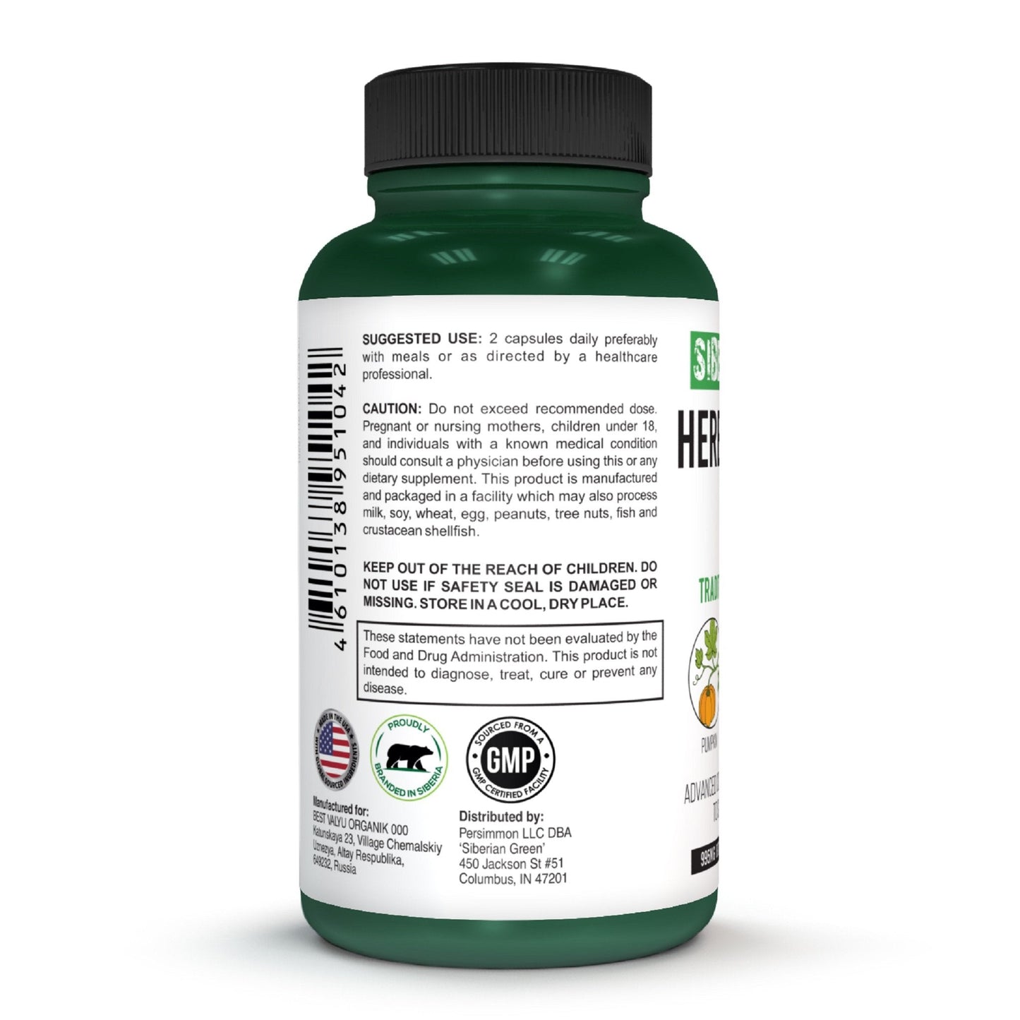 Herbal Prostate Detox Siberian Green 60 Caps – Saw Palmetto Burdock Pumpkin - Concordia Style Boutique