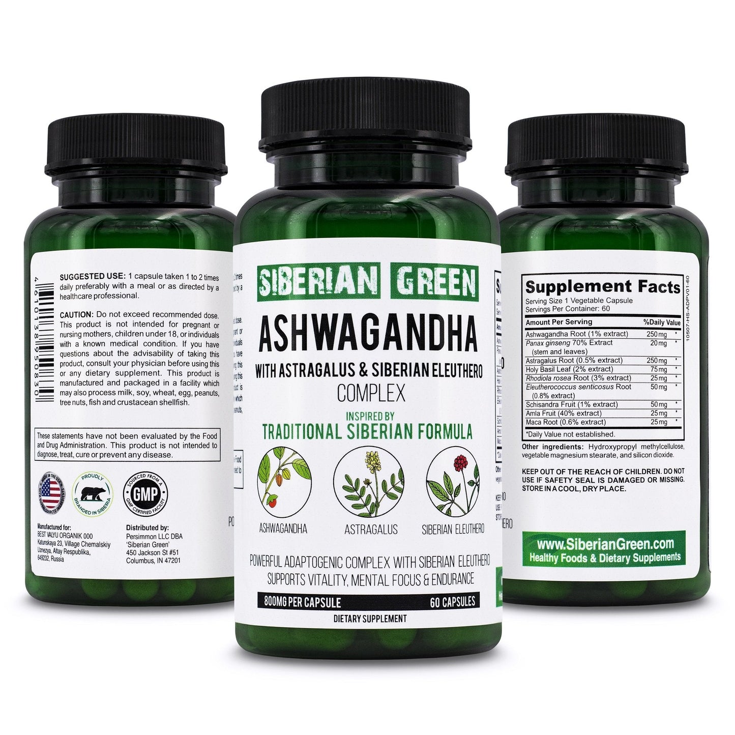 Organic Ashwagandha Root Astragalus & Siberian Eleuthero Ginseng Complex 60 Caps - Concordia Style Boutique