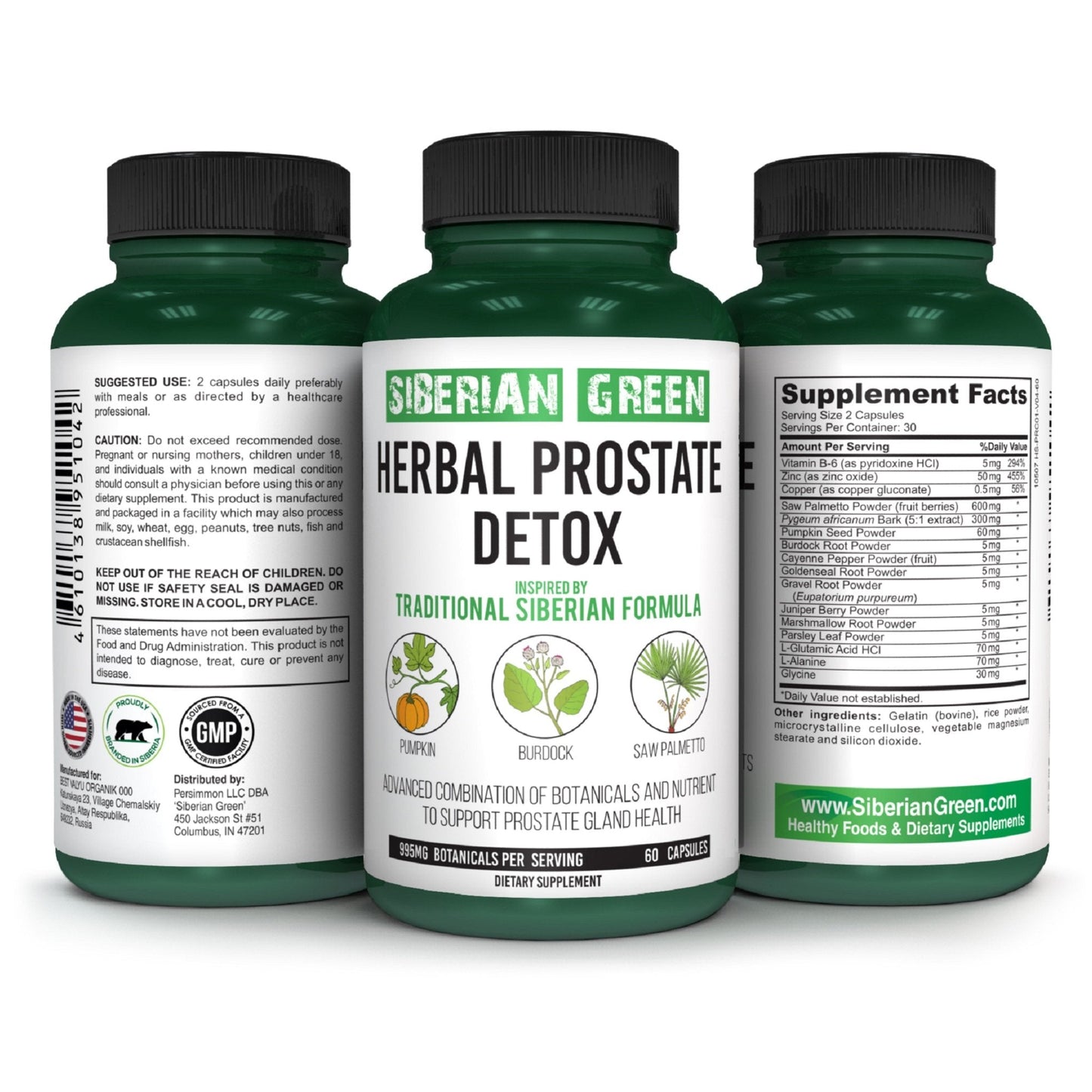 Herbal Prostate Detox Siberian Green 60 Caps – Saw Palmetto Burdock Pumpkin - Concordia Style Boutique