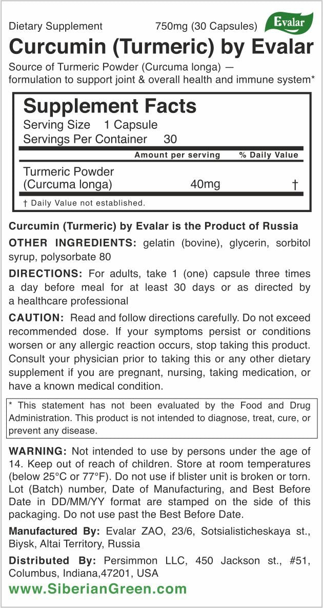Curcumin by Evalar 30 Caps - Concordia Style Boutique