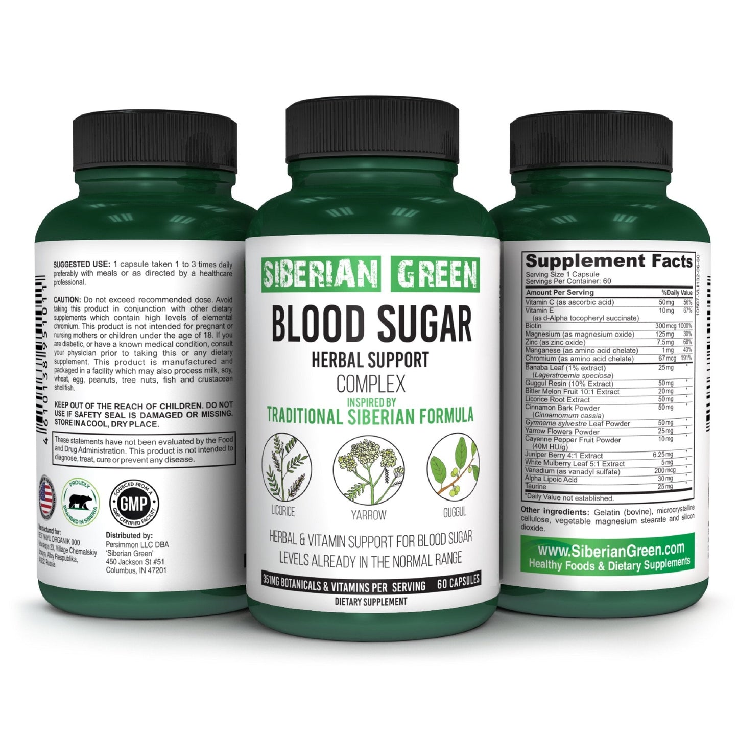 Herbal Sugar Support Siberian Green 60 Caps - Yarrow Guggul Licorice - Concordia Style Boutique