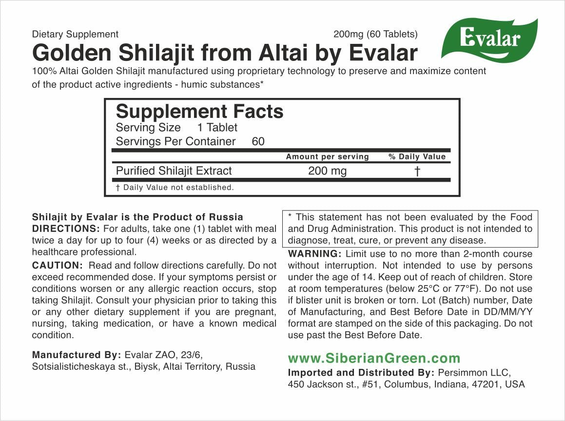 Evalar Shilajit Gold Mumijo Resin – 60 Capsules | Pure Altai Mumiyo - Concordia Style Boutique