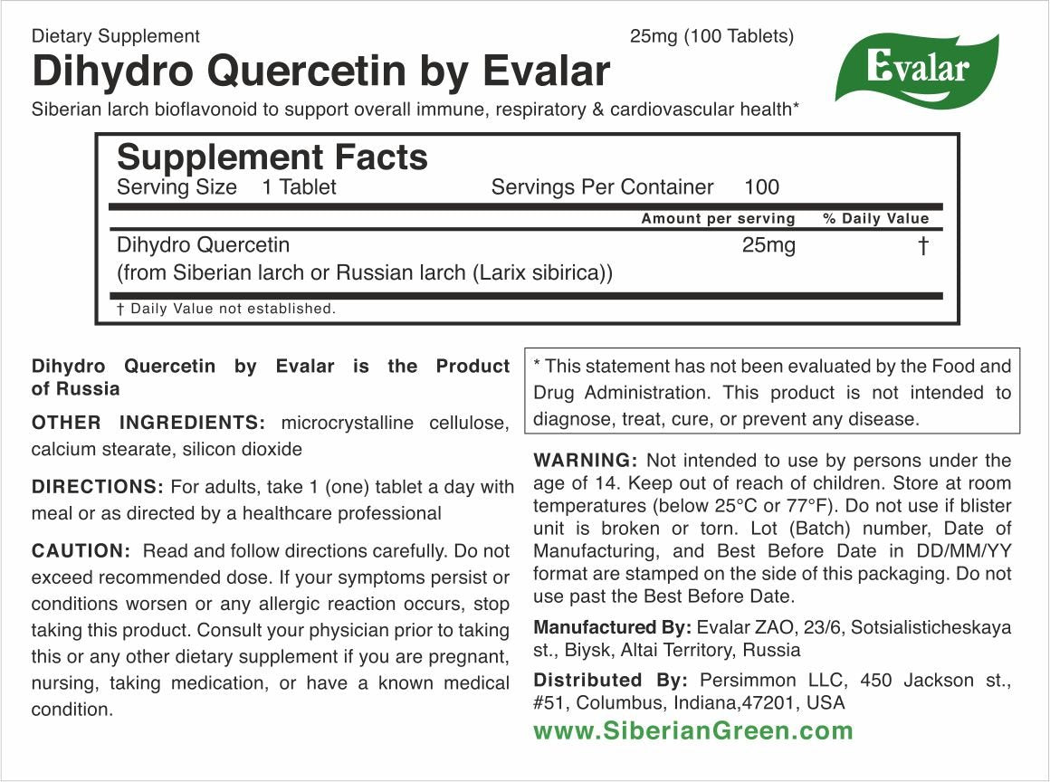 Siberian Pine Larch by Evalar Dihydro Quercetin 100 Tabs - Concordia Style Boutique