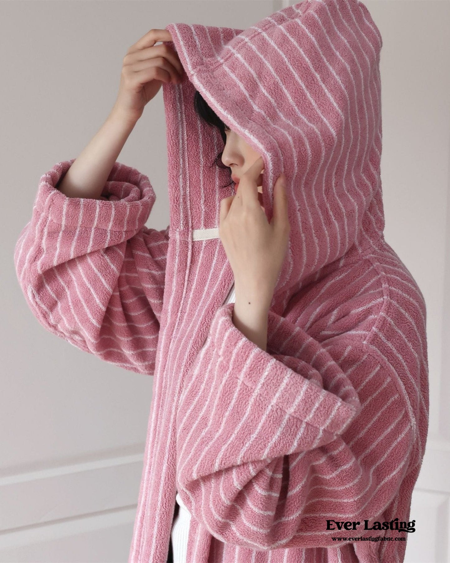 Modern Striped Cotton Bathrobe Set / Blue
