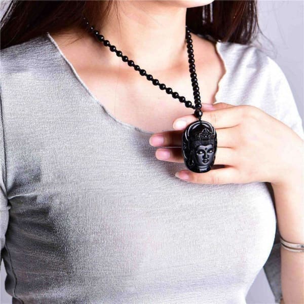 Natural Obsidian Buddah Pendant Necklace - Concordia Style Boutique