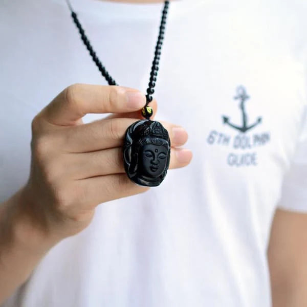 Natural Obsidian Buddah Pendant Necklace - Concordia Style Boutique