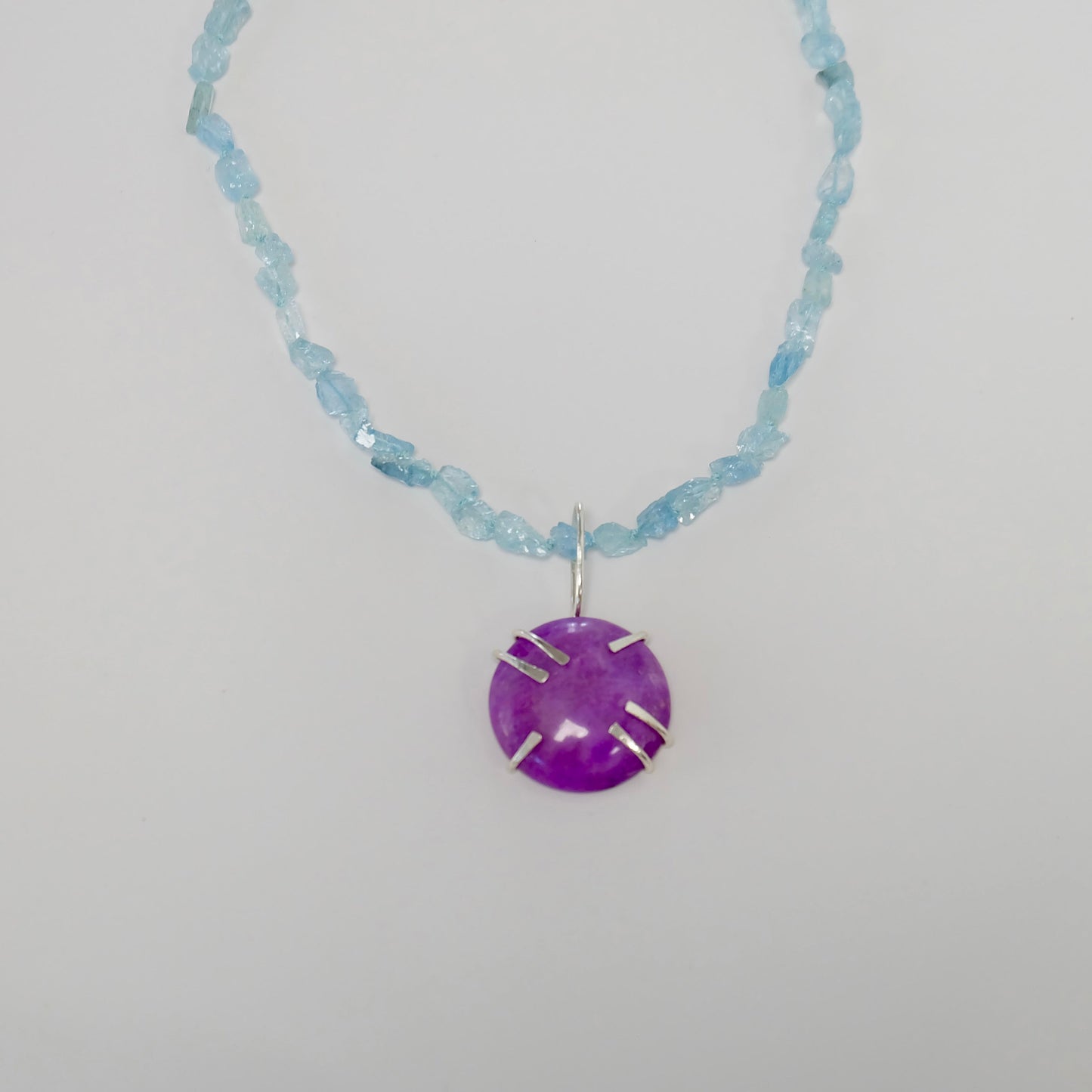 Aquamarine Necklace Sterling Silver & Sugilite Pendant