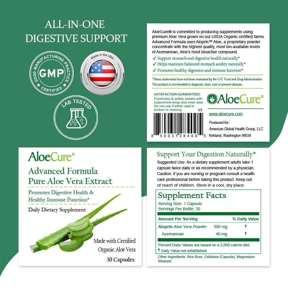 AloeCure Advanced Formula Capsules - 30 caps - Travel Size - Concordia Style Boutique