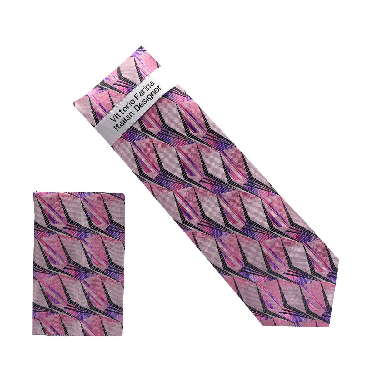 Vittorio Farina Men's Geometric Design Necktie & Pocket Square