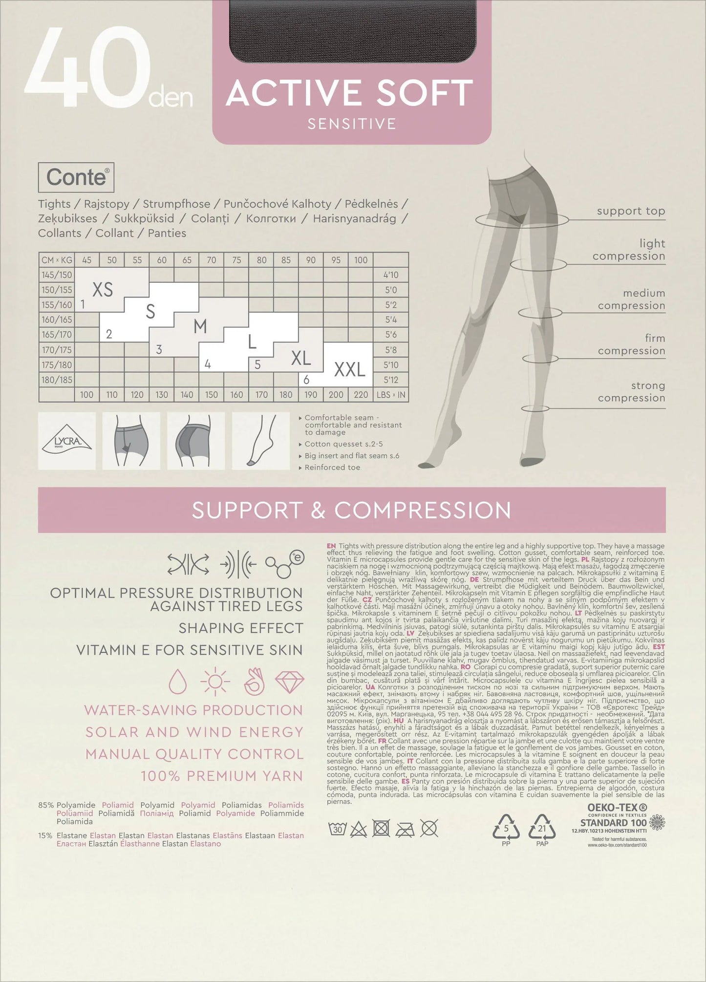 Tights Conte Active Soft 40 Den - Shaping Support with Vitamin E - Concordia Style Boutique