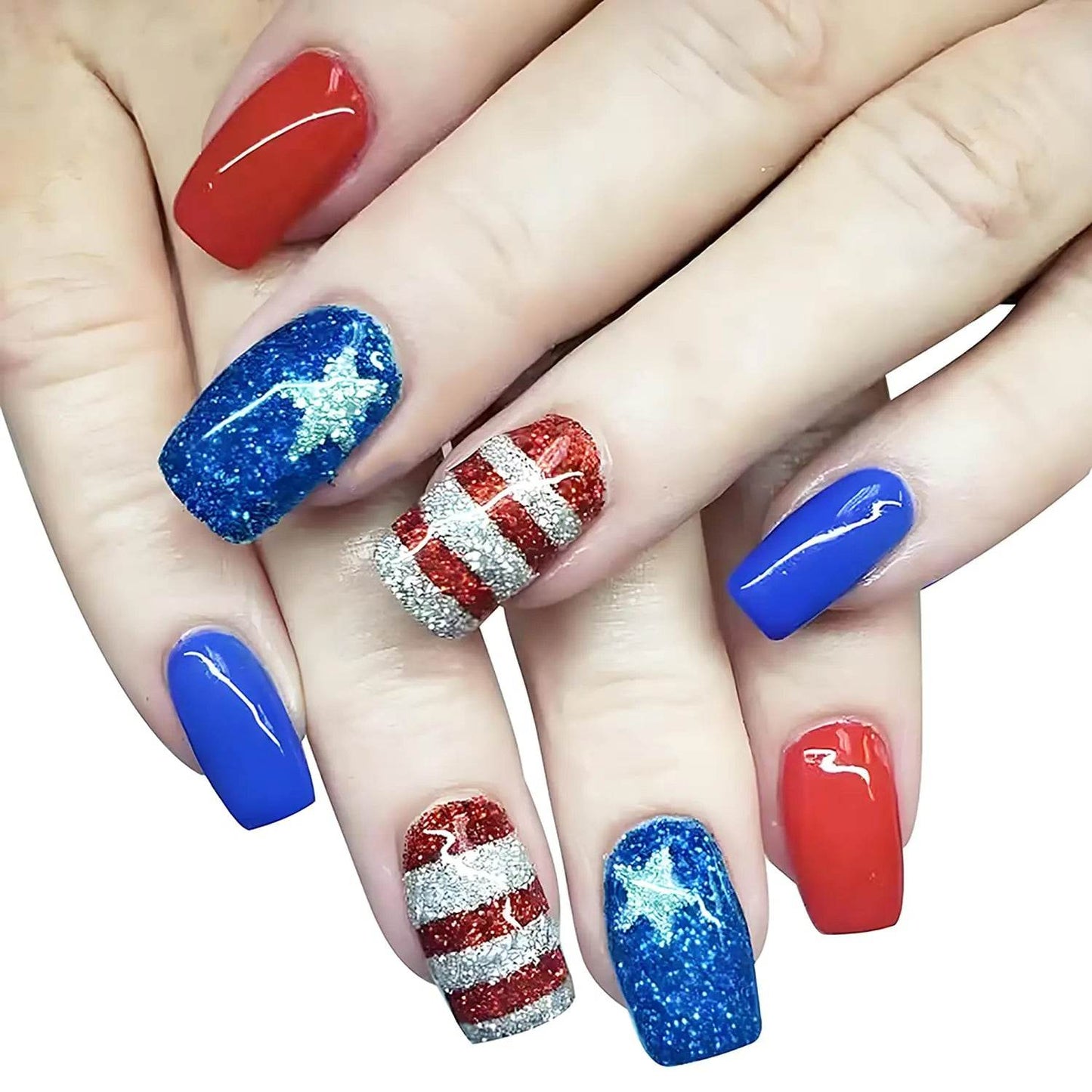Americana Press on Nails - Short Square RIICFDD - Red/White/Blue Fake Nails - False Nails - Acrylic Nails - Glossy - Full Cover - Stick on Nails - Concordia Style Boutique