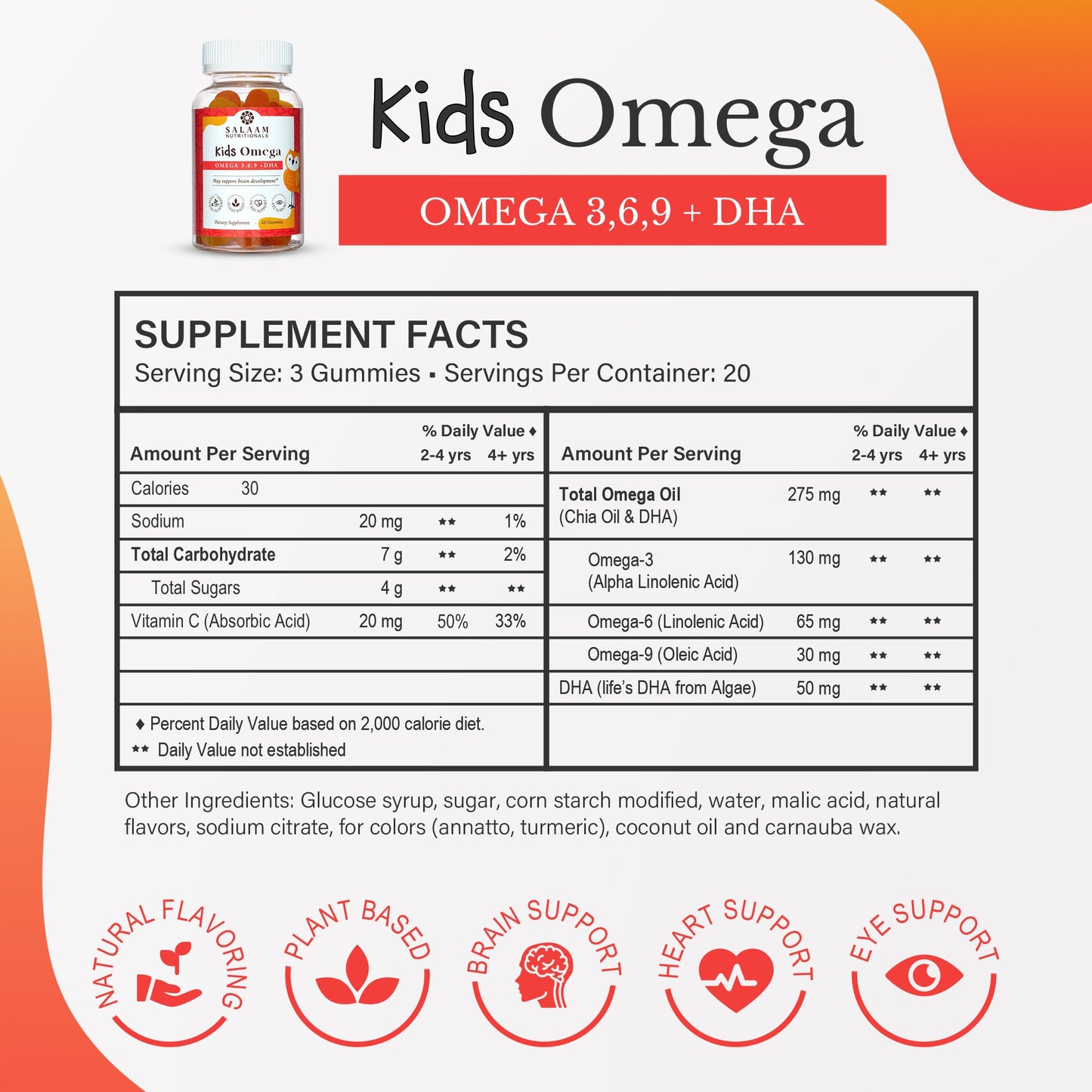 Halal Omega 3, 6 & 9 Gummies with DHA for Kids - 60 Count | Salaam Nutritionals - Concordia Style Boutique
