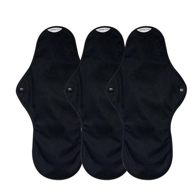 Organic Reusable Pads - 3 Overnight Pads in Black - Concordia Style Boutique