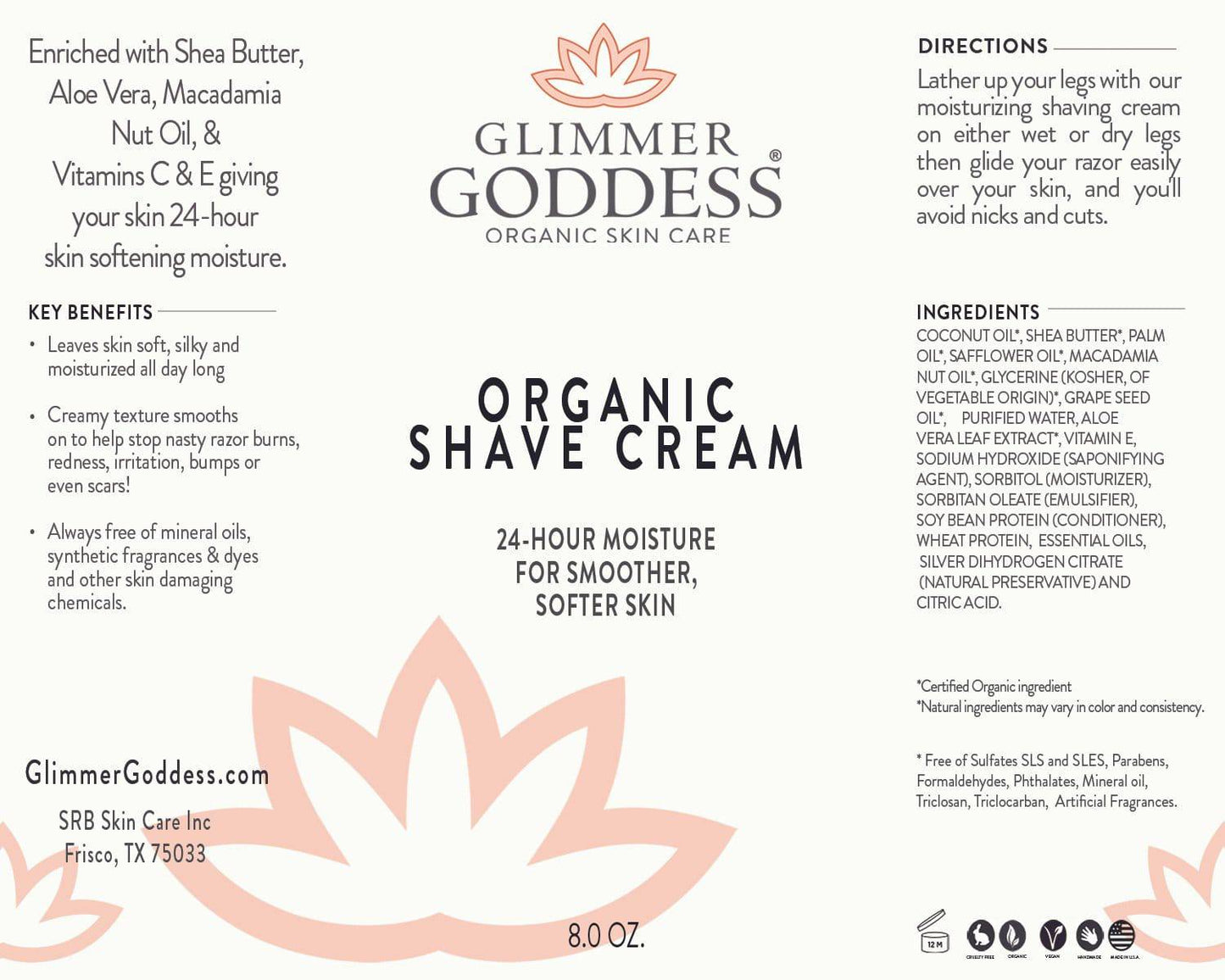 Glimmer Goddess’ Best Organic Shave Cream with Aloe, Coconut Oil, & Shea Butter - Concordia Style Boutique