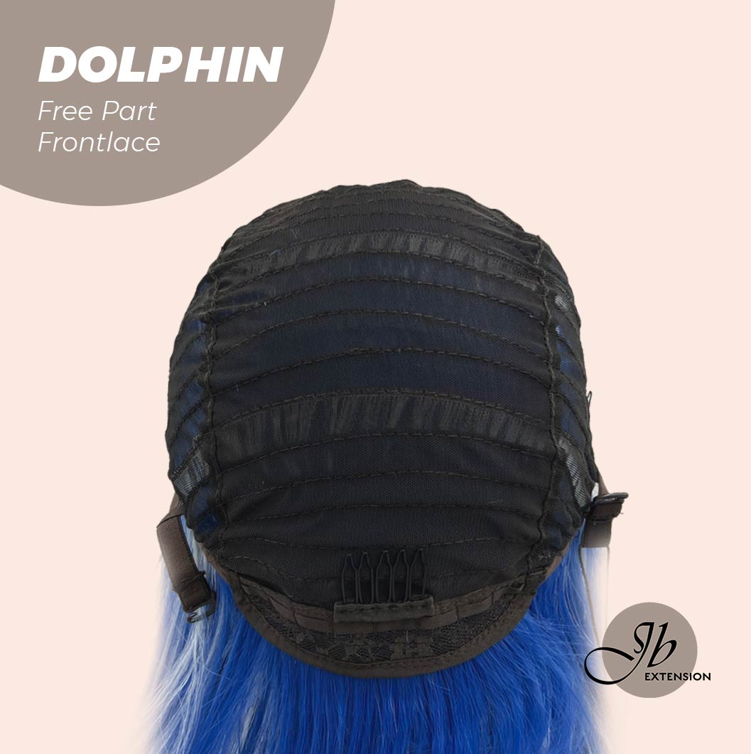 JBEXTENSION 12 Inches Bob Cut Blue With White Highlight Free Part Pre-Cut Frontlace Glueless Wig DOLPHIN