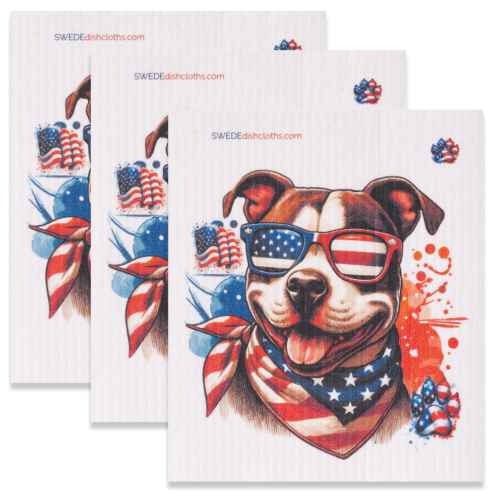 Eco-Friendly Swedish Dishcloths - Patriotic Pit Bull Set of 3 (Paper Towel Replacements) - Concordia Style Boutique