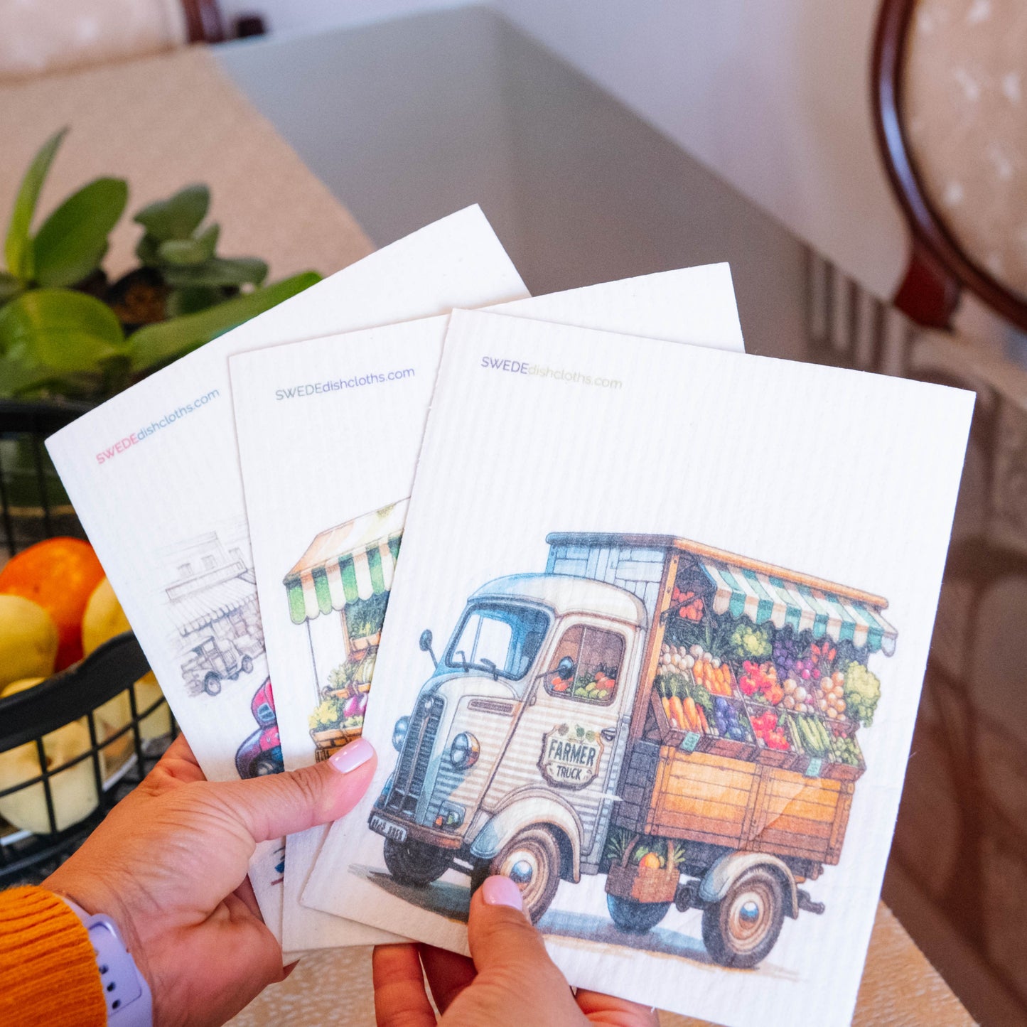 Eco-Friendly Swedish Dishcloths - Tan Farmers Market Truck Set of 3 (Paper Towel Replacements) - Concordia Style Boutique