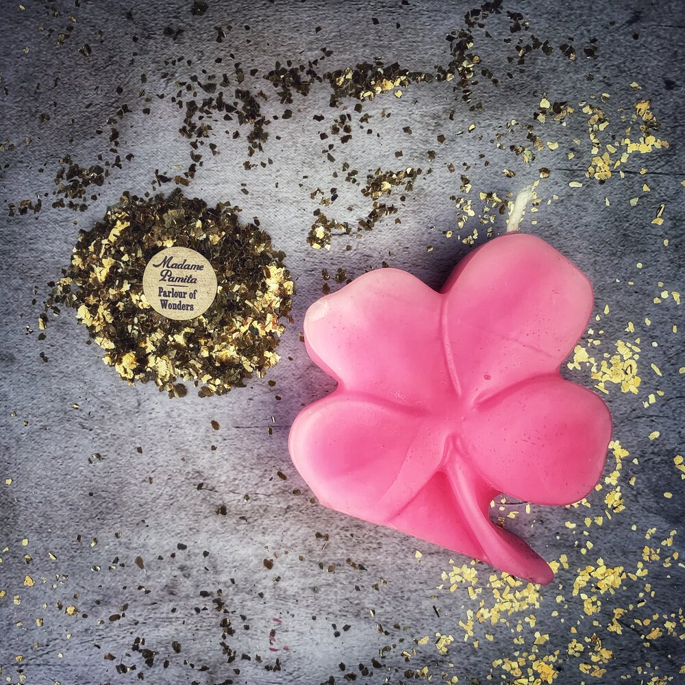 Beeswax Lucky Four Leaf Clover Spell Candle