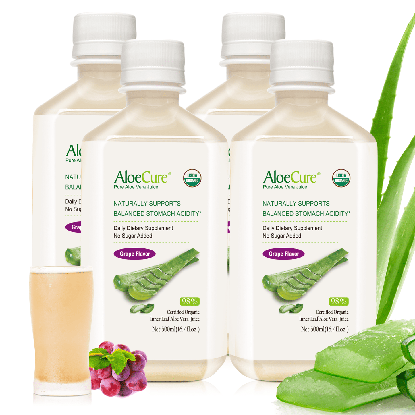 Pure Aloe Vera Juice Grape Flavor - USDA Certified Organic - Concordia Style Boutique