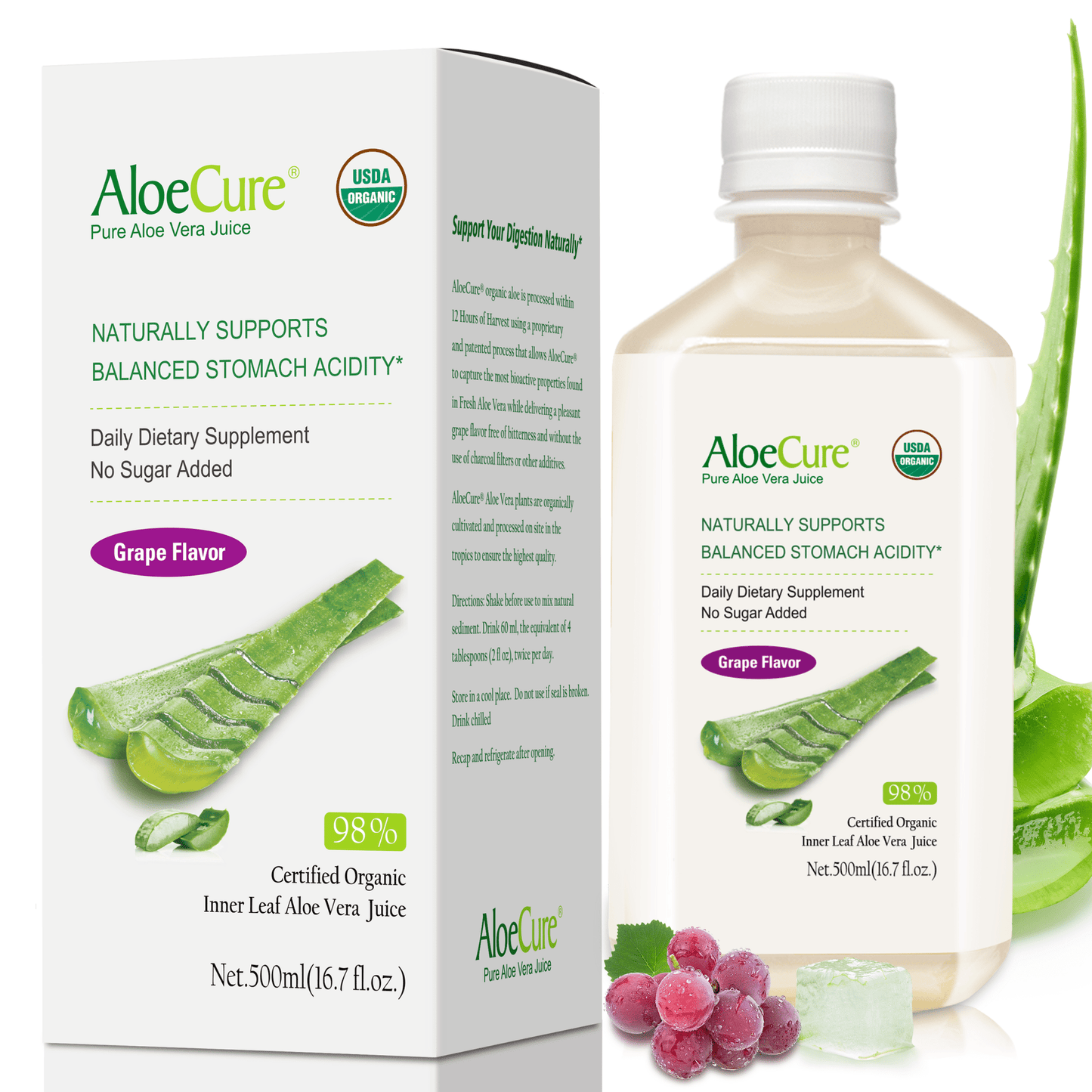 Pure Aloe Vera Juice Grape Flavor - USDA Certified Organic - Concordia Style Boutique