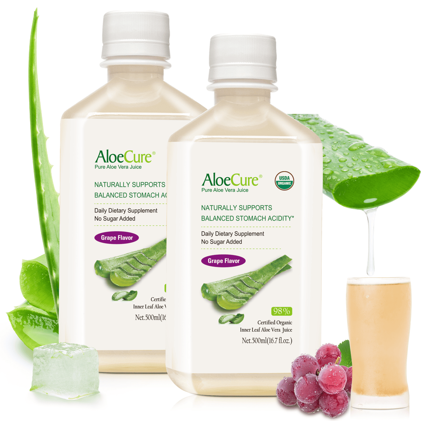 Pure Aloe Vera Juice Grape Flavor - USDA Certified Organic - Concordia Style Boutique