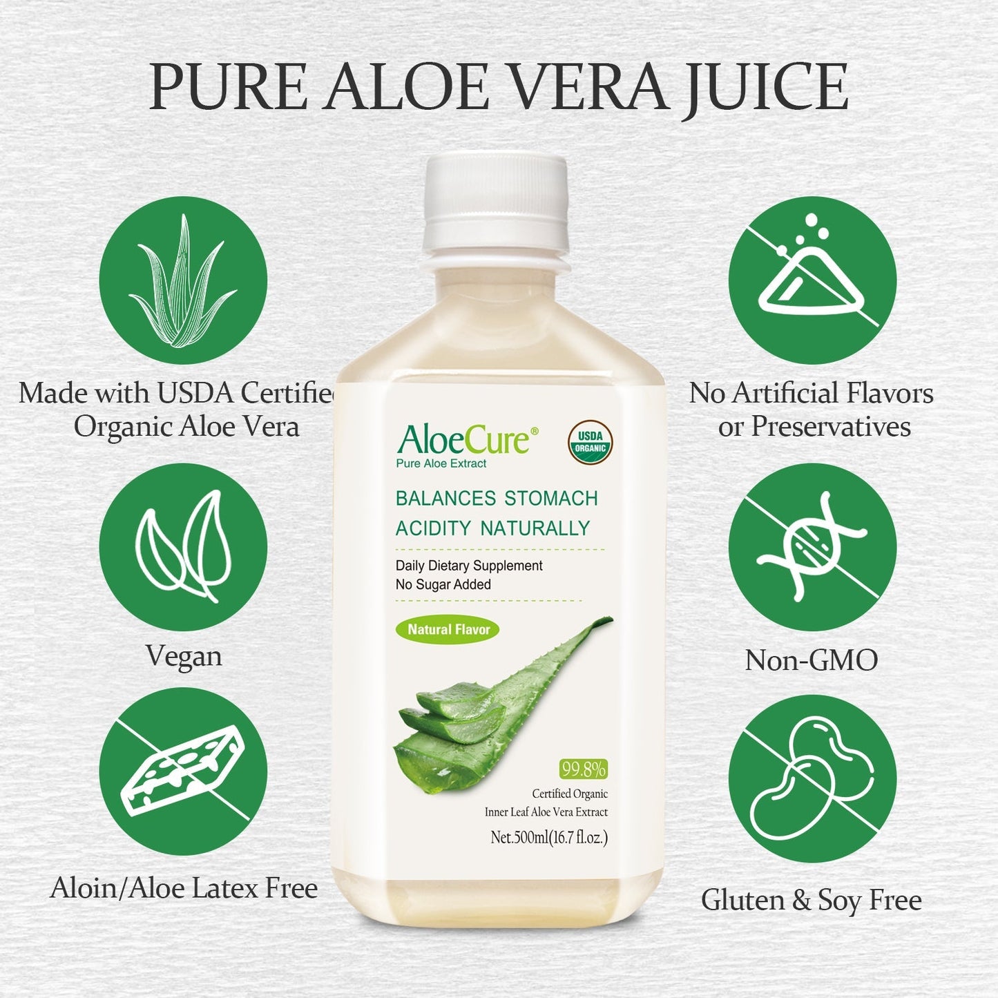 Pure Aloe Vera Juice Natural Flavor - USDA Certified Organic - Concordia Style Boutique