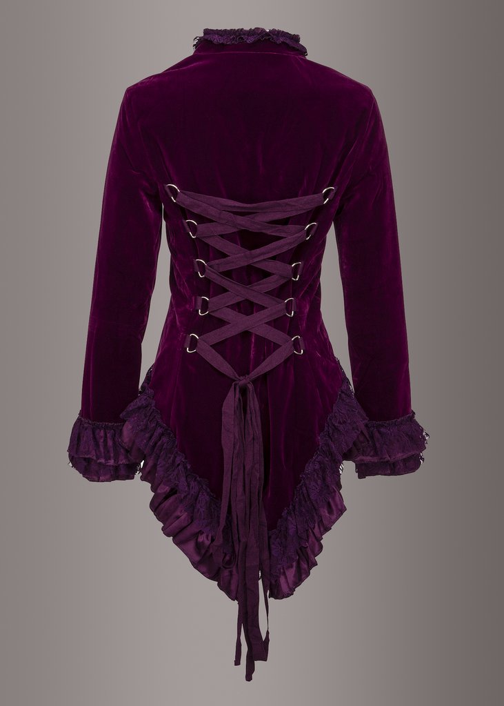 Witchy Woman Purple Velvet Steampunk Tail Jacket with Back Lacing - Concordia Style Boutique
