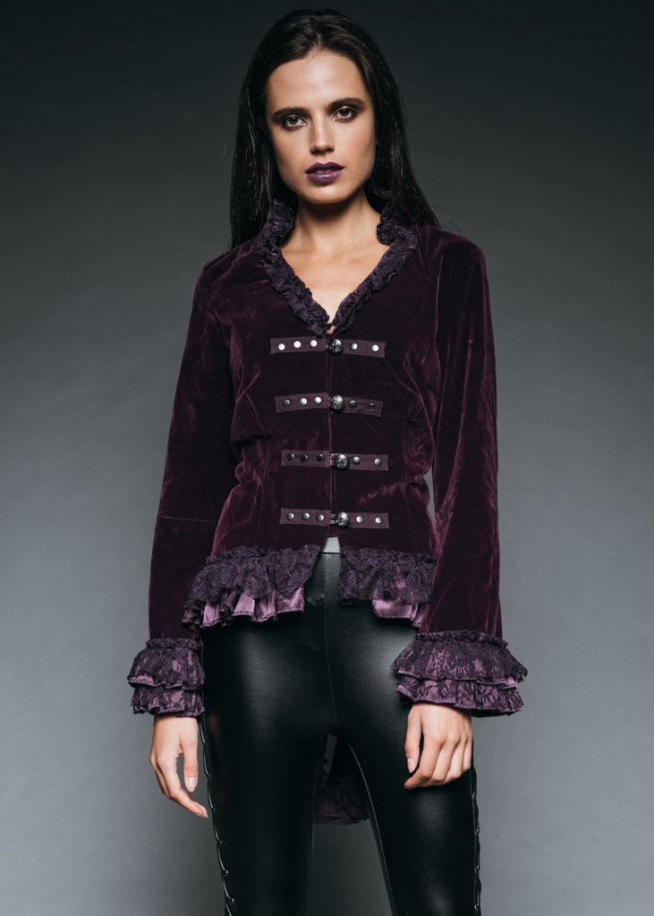 Witchy Woman Purple Velvet Steampunk Tail Jacket with Back Lacing - Concordia Style Boutique