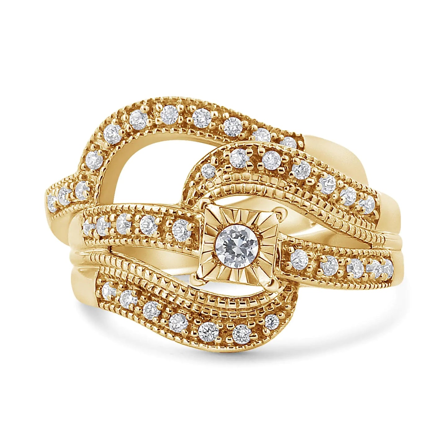 *45 Left* .925 Sterling Silver 1/3 Cttw Round Diamond Crisscross Engagement Ring Bridal Set (H-I Color, I1-I2 Clarity ) - Concordia Style Boutique