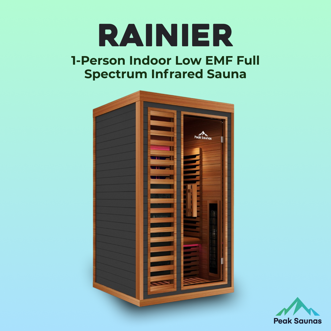 Peak Saunas Rainier 1-Person Full Spectrum Infrared Sauna with XL Medical-Grade Red Light Therapy & Smart WiFi App Control - Concordia Style Boutique