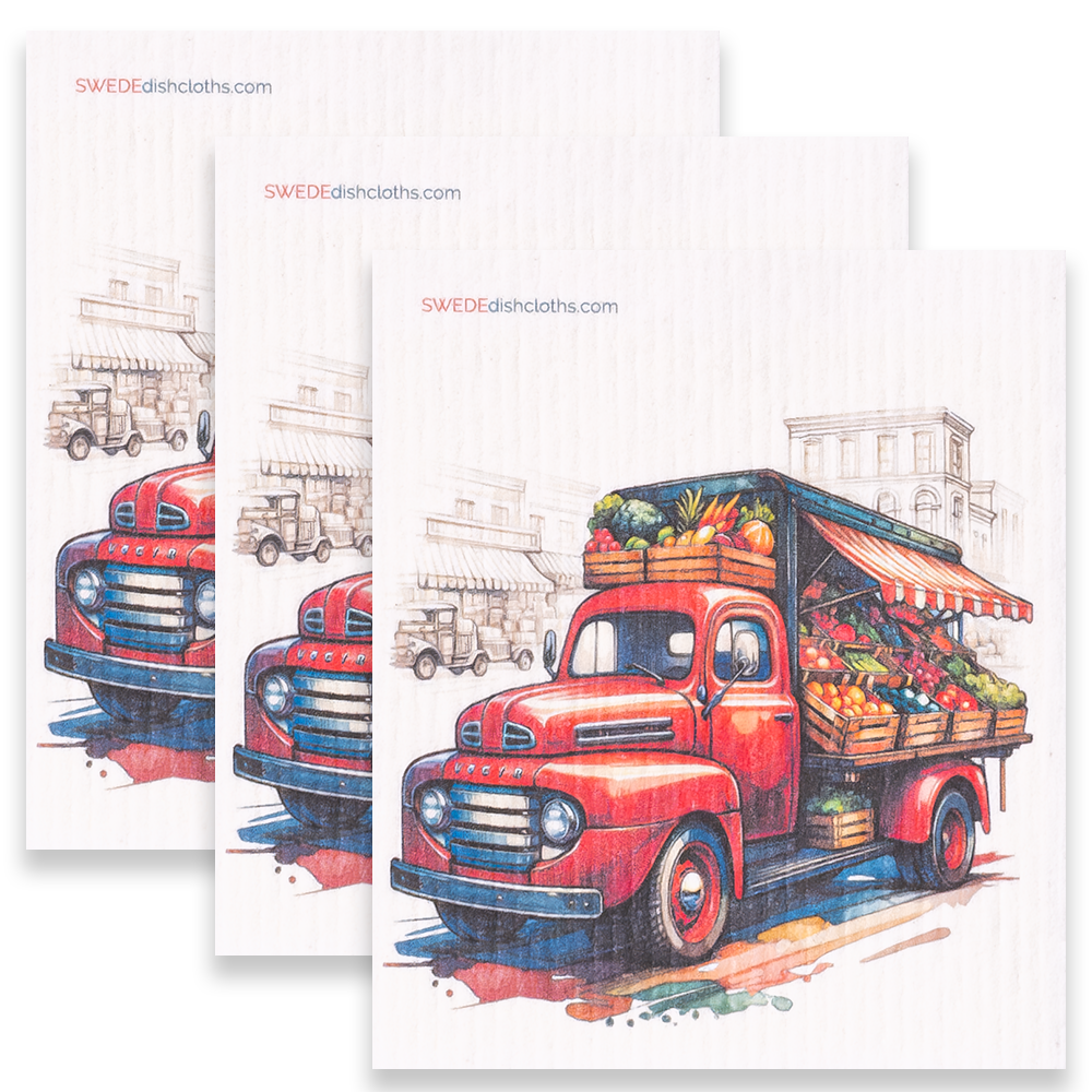 Eco-Friendly Swedish Dishcloths - Red Produce Truck Set of 3 (Paper Towel Replacements) - Concordia Style Boutique